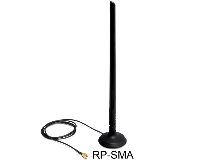 Delock WLAN 802.11 b/g/n Antenne RP-SMA 7 dBi omnidirektional Gelenk mit magnetischem Standfuß