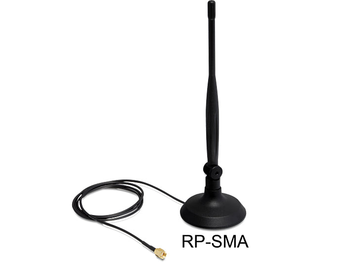 Delock WLAN 802.11 b/g/n Antenne RP-SMA 4 dBi omnidirektional Gelenk ULA100 1 m mit magnetischem Standfuß