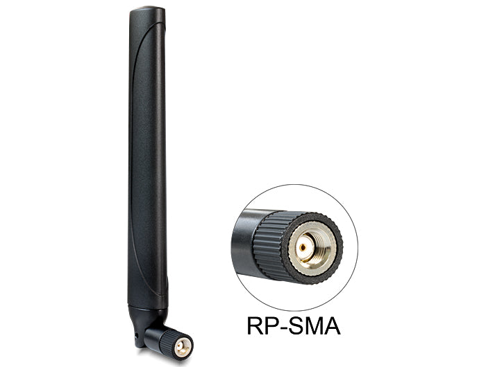 Delock LTE Antenne RP-SMA Stecker -0,9 - 2,3 dBi omnidirektional mit Kippgelenk schwarz