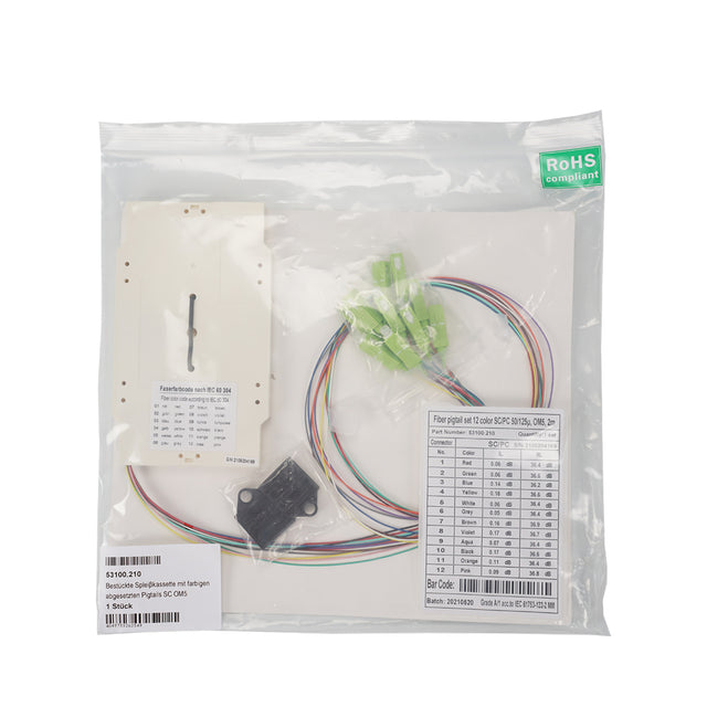Bestückte Spleißkassette mit farbigen abgesetzten Pigtails SC OM5 - 53100.210