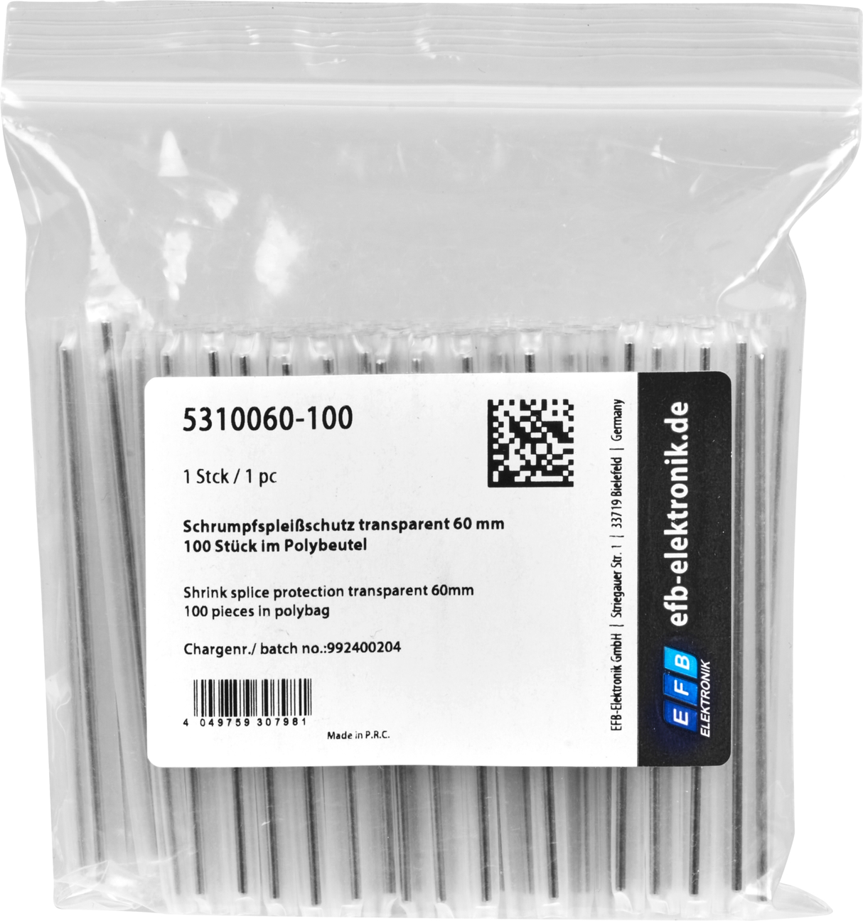 Schrumpfspleißschutz transparent 60 mm 100 Stück im Polybeutel Packung
