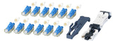 12er Set feldkonfektionierbare LC Steckverbinder OM3 aqua, mit Faserhalter Packung