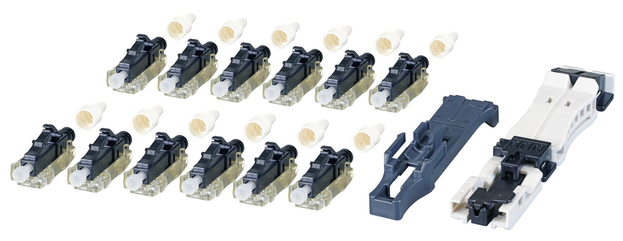 12er Set feldkonfektionierbare LC Steckverbinder OM3 aqua, mit Faserhalter - 53197.1