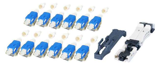 12er Set feldkonfektionierbare SC Steckverbinder OS2 blau, mit Faserhalter Packung