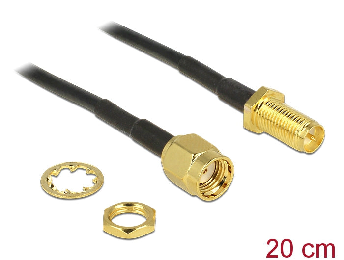 Delock Antennenkabel RP-SMA Stecker > RP-SMA Buchse zum Einbau 200 mm