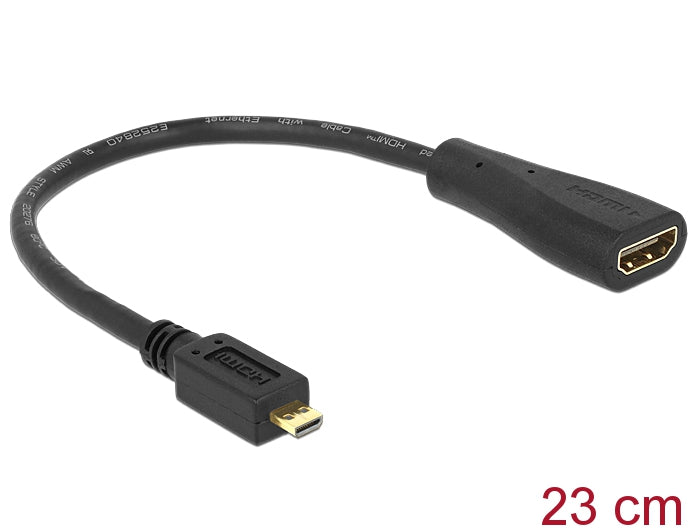 Delock Kabel High Speed HDMI mit Ethernet - HDMI Micro-D Stecker > HDMI-A Buchse 23 cm