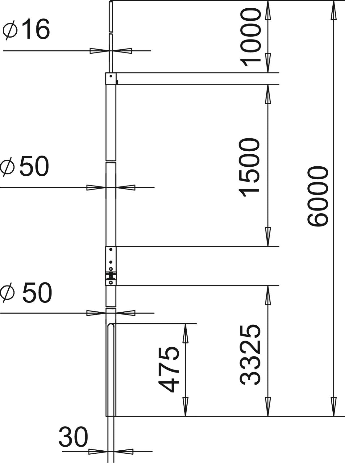 BETTERMANN Fangstange 6000mm Rundleiter isFang IN L6 GFK unbeh