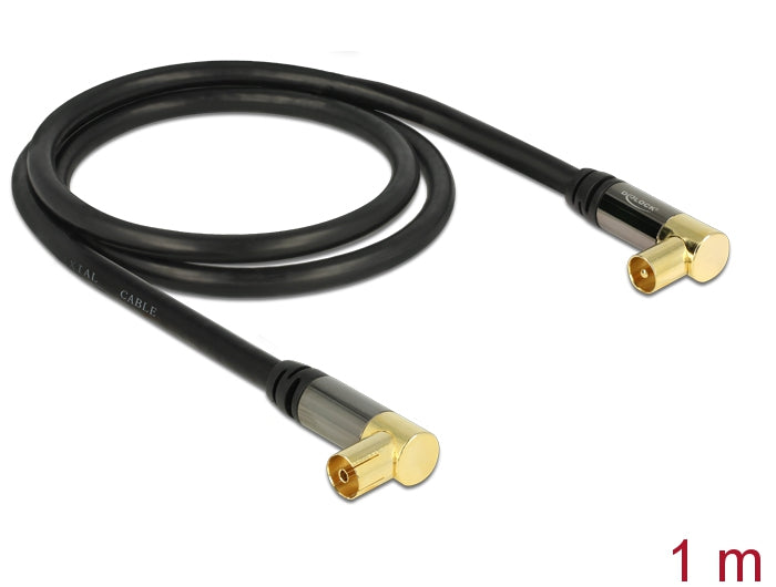 Delock Antennenkabel IEC Stecker gewinkelt > IEC Buchse gewinkelt RG-6/U 1 m schwarz