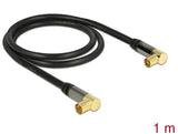 Delock Antennenkabel IEC Stecker gewinkelt > IEC Buchse gewinkelt RG-6/U 1 m schwarz
