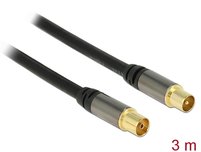 Delock Antennenkabel IEC Stecker > IEC Buchse RG-6/U 3 m schwarz