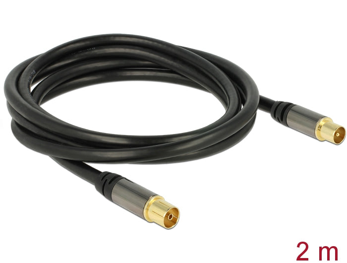 Delock Antennenkabel IEC Stecker > IEC Buchse RG-6/U 2 m schwarz