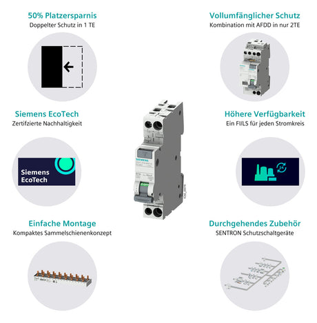 SIEMENS FI/LS-Schutzschalter B16 1p+N F 5SV1316-3KK16 0,03A 6kA 1TE 1p 250V