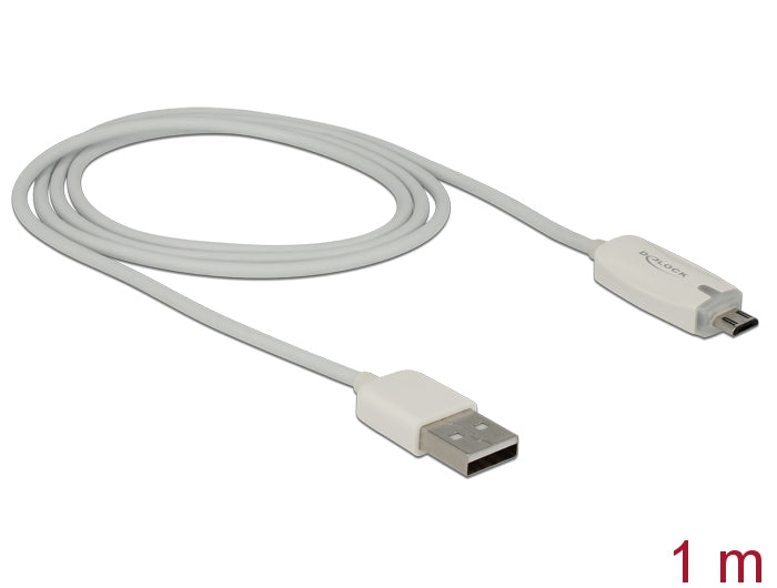 Delock Daten- und Ladekabel USB 2.0-A Stecker > Micro USB-B Stecker mit Leuchtanzeige weiß
