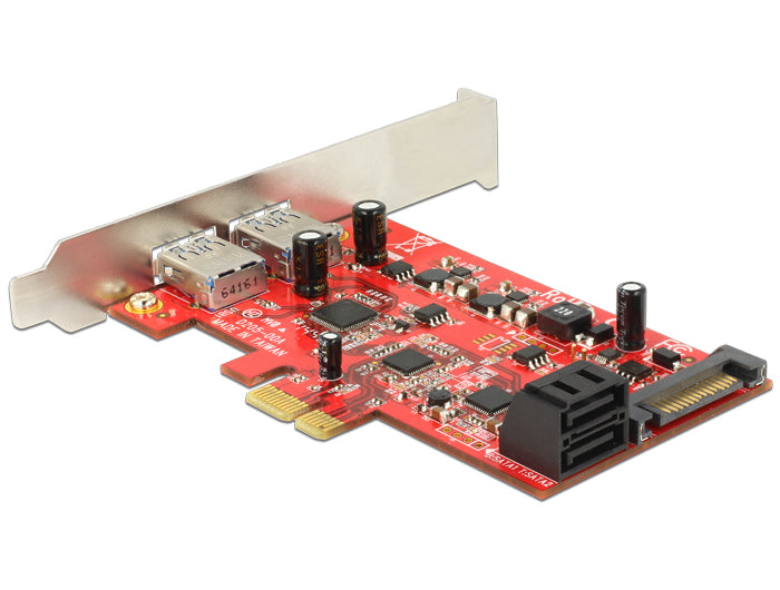 Delock PCI Express x1 Karte > 2 x extern USB 3.0 + 2 x intern SATA 6 Gb/s – Low Profile Form Faktor