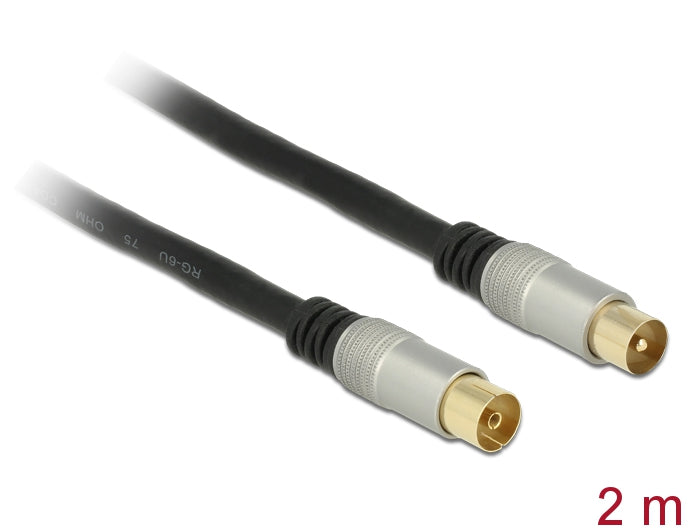 Delock Antennenkabel IEC Stecker > IEC Buchse RG-6/U quad shield 2 m schwarz Premium