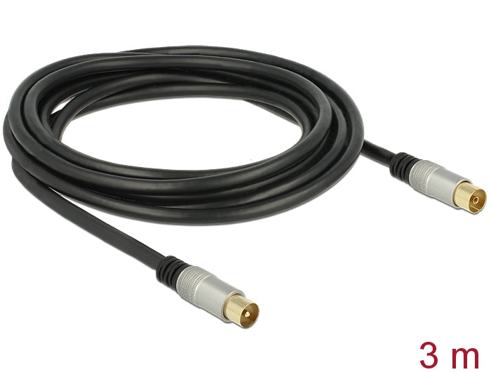 Delock Antennenkabel IEC Stecker > IEC Buchse RG-6/U quad shield 3 m schwarz Premium