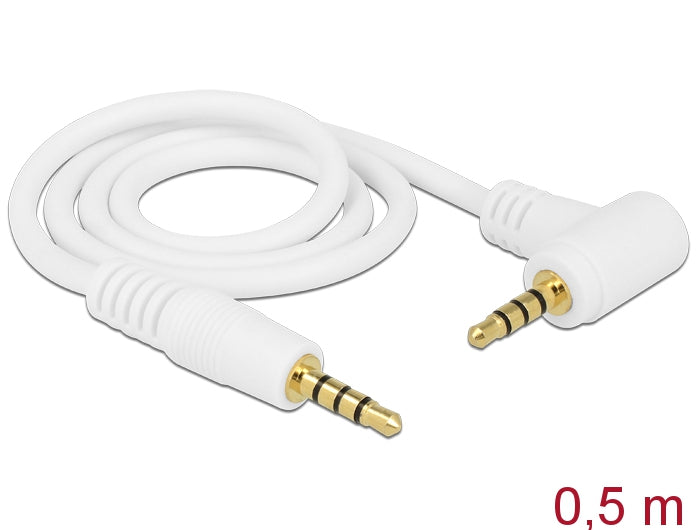 Delock Kabel Klinke 3,5 mm 4 Pin Stecker > Stecker gewinkelt 0,5 m weiß