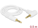Delock Kabel Klinke 3,5 mm 4 Pin Stecker > Stecker gewinkelt 0,5 m weiß