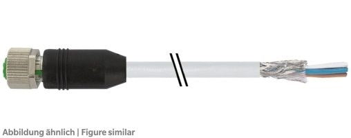 Buchse M12 gerade, 3-polig mit 2m Kabel PVC 3x0,34 br/bl/sw geschirmt, UL/CSA