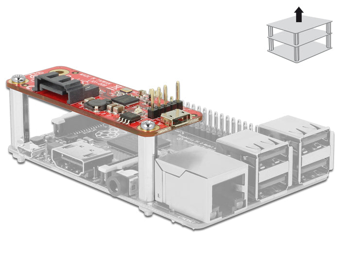Delock Konverter Raspberry Pi USB Micro-B Buchse / USB Pin Header > SATA 7 Pin