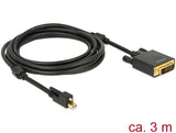 Delock Kabel mini DisplayPort 1.2 Stecker mit Schraube > DVI Stecker 4K Aktiv schwarz 3 m