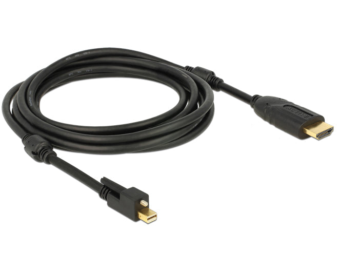Delock Kabel mini DisplayPort 1.2 Stecker mit Schraube > HDMI Stecker 4K Aktiv schwarz 3 m