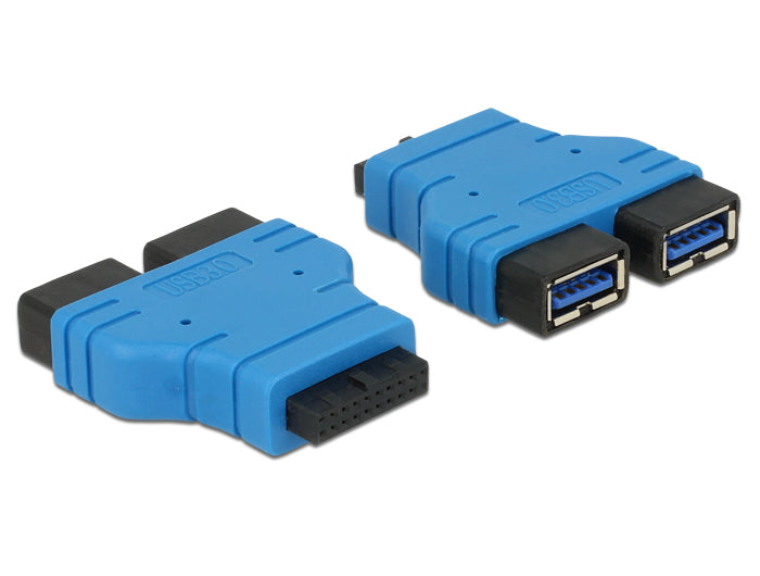 Delock Adapter USB 3.0 Pfostenbuchse > 2 x USB 3.0 Typ-A Buchse – nebeneinander