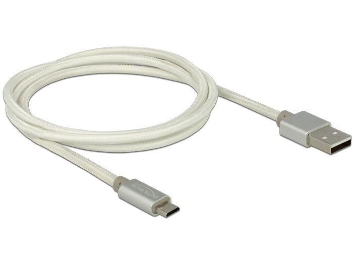 Delock Daten- und Ladekabel USB Typ-A Stecker > USB Typ Micro-B Stecker mit Textilummantelung weiß 100 cm