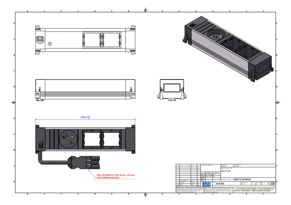BACHMANN Steckdose 3f sw mt Einb Schutzk 916.003 IP20