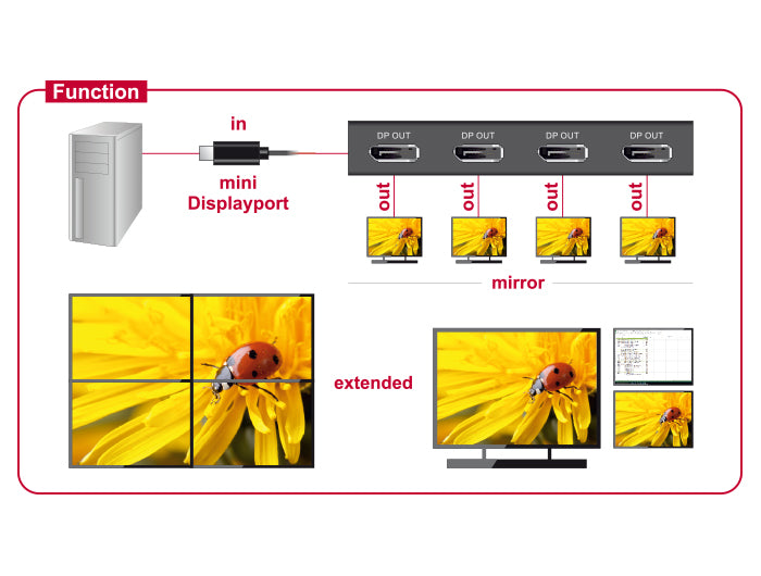Delock DisplayPort 1.2 Splitter 1 x mini DisplayPort in > 4 x DisplayPort out 4K