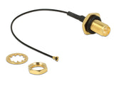 Delock Antennenkabel RP-SMA Buchse zum Einbau zu I-PEX Inc., MHF® 4 Stecker 0.81 10 cm Gewindelänge 9 mm spritzwassergeschützt