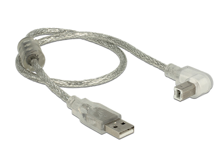 Delock Kabel USB 2.0 Typ-A Stecker > USB 2.0 Typ-B Stecker gewinkelt 0,5 m transparent
