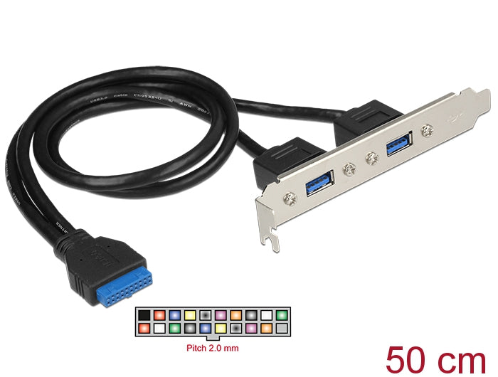 Delock Slotblech 1 x 19 Pin USB 3.0 Pfostenbuchse intern > 2 x USB 3.0 Typ-A Buchse extern