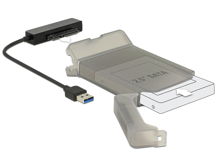 Delock Konverter USB 5 Gbps Typ-A Stecker > 22 Pin SATA 6 Gb/s mit 2.5″ Schutzhülle