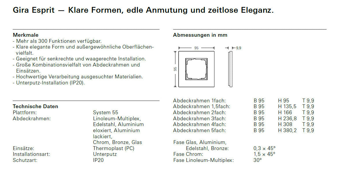 GIRA Rahmen 3f sw glas Esprit 021305