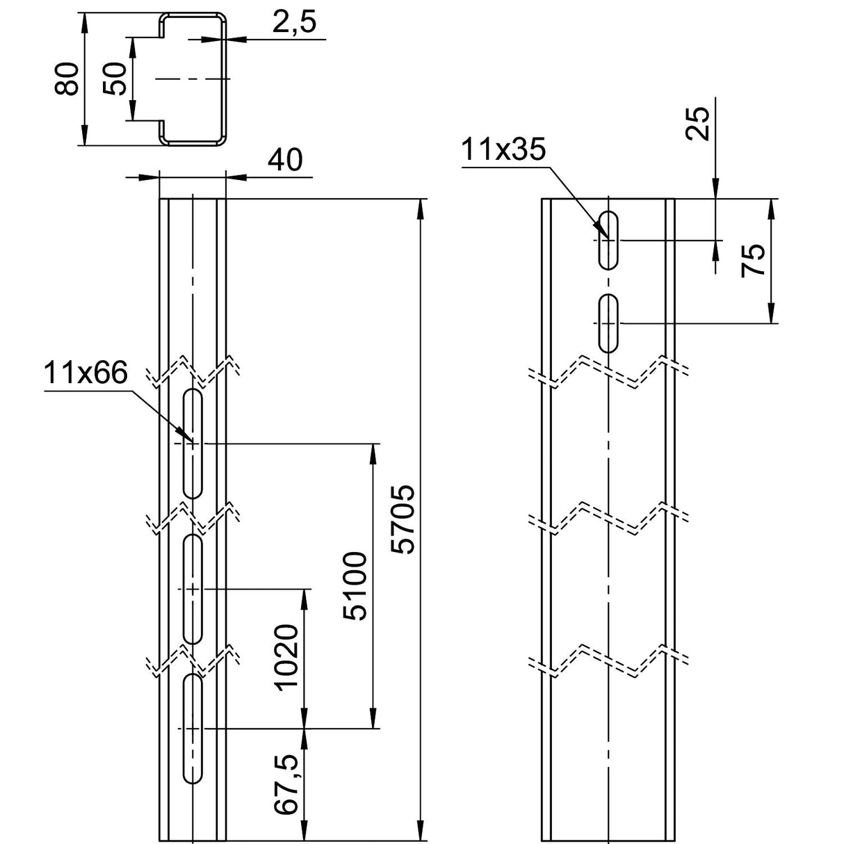 BETTERMANN PV-Montageprofil 5705m ST TP 1010 FT 40x80mm
