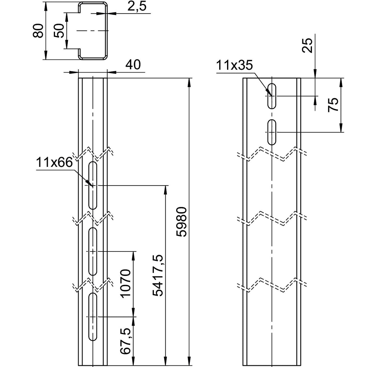 BETTERMANN PV-Montageprofil 5980m ST TP 1060 FT 40x80mm