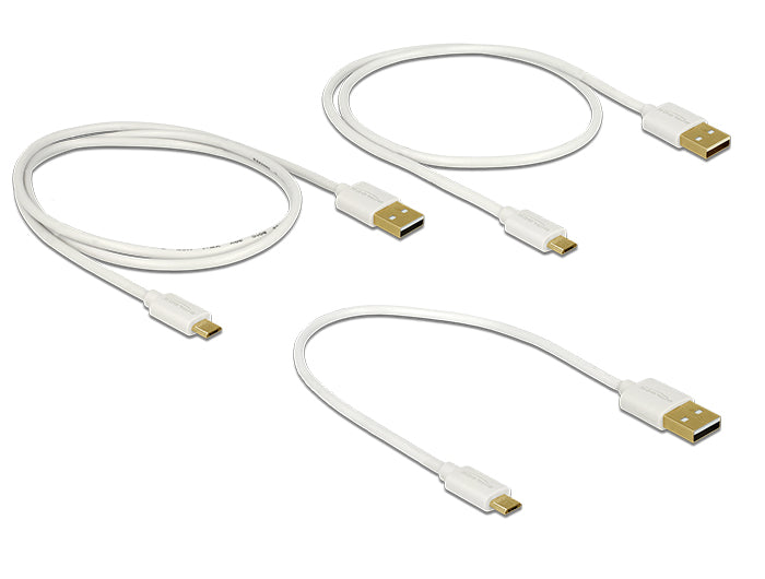 Delock Daten- und Schnellladekabel USB 2.0 Typ-A Stecker > USB 2.0 Typ Micro-B Stecker 3 Stück Set weiß
