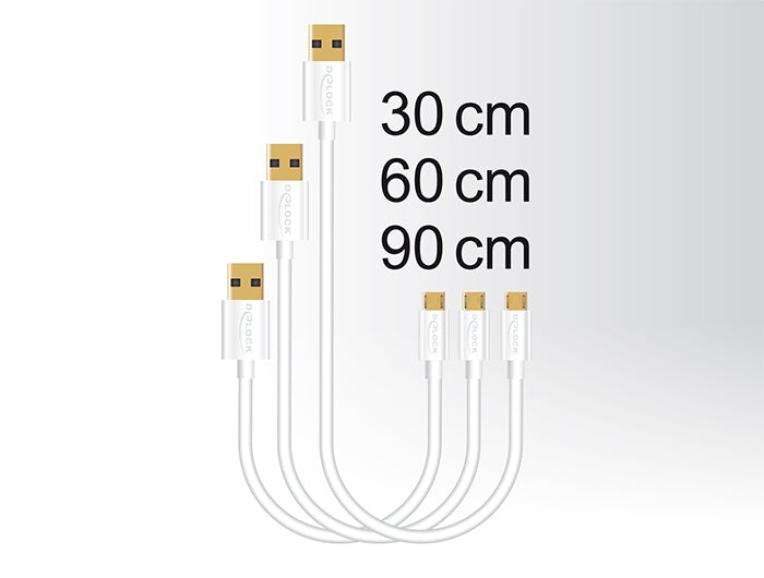 Delock Daten- und Schnellladekabel USB 2.0 Typ-A Stecker > USB 2.0 Typ Micro-B Stecker 3 Stück Set weiß