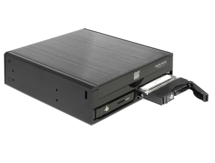 Delock 5.25″ Wechselrahmen für 1 x 5.25″ Slim Laufwerk + 2 x 2.5″ SATA HDD / SSD