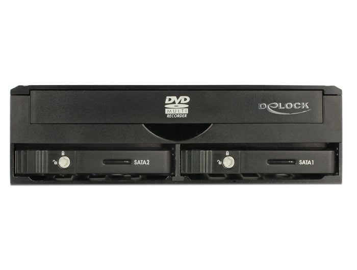 Delock 5.25″ Wechselrahmen für 1 x 5.25″ Slim Laufwerk + 2 x 2.5″ SATA HDD / SSD