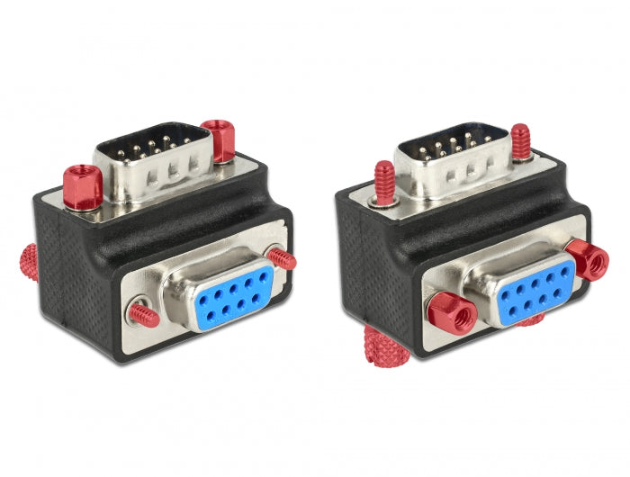 Delock D-Sub 9 Pin Stecker > Buchse 90° gewinkelt Mutter und Schraube tauschbar