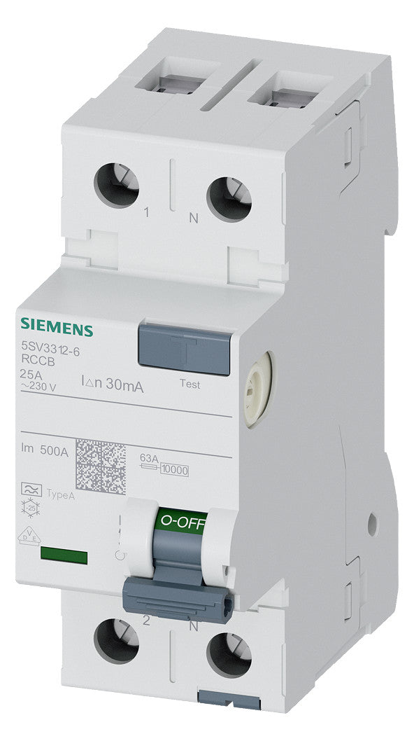 SIEMENS FI-Schutzschalter A 2p 230V 25A 5SV3312-6 0,03A 2TE REG 10kA 1kA/stoß