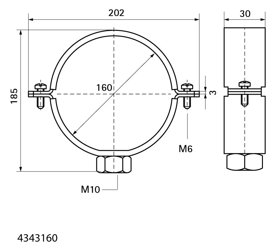 Walraven Gleitschelle 434 M10 160 mm ev für PE-Rohr (Einlegeschalen erhältlich) | 4343160