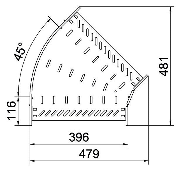 BETTERMANN Bogen_starr 45° ST horiz RB 45 140 FS 110x400mm int.Verb