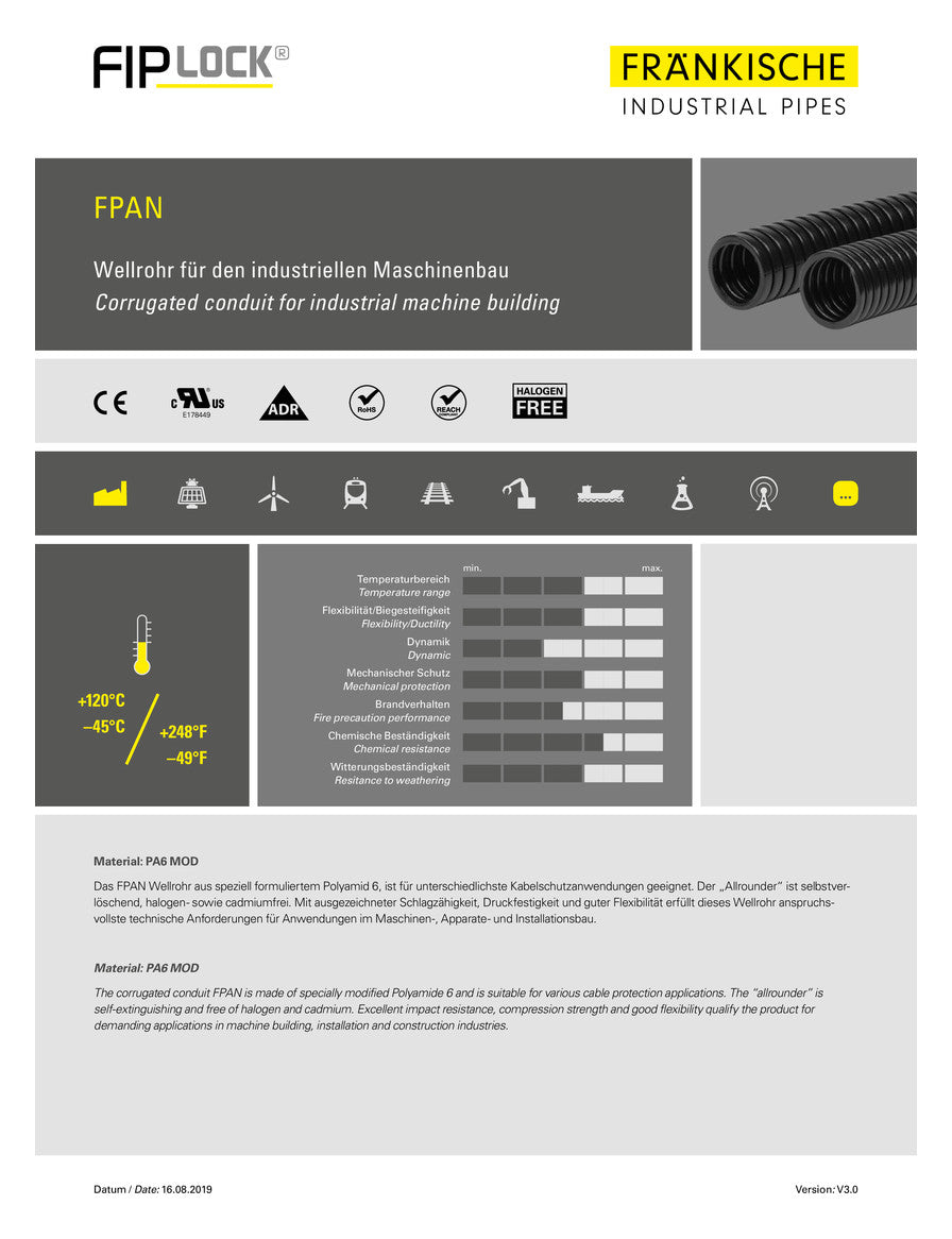 FRÄNKISCHE Wellrohr  29mm PA IP68 sw FPANF-29B.50 ohne Ummantelung UV-best