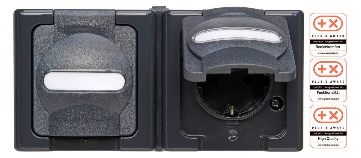 KOPP Steckdose 2f anth glz AP Klappd BSF BLUEELECTRIC 131215003 abschl IP44