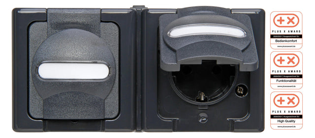 KOPP Steckdose 2f anth glz AP Klappd BSF BLUEELECTRIC 131215003 abschl IP44