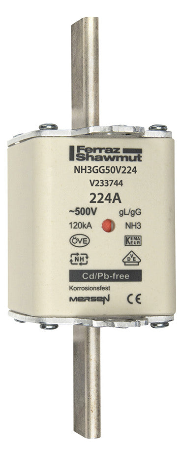 MERSEN NH-Sicherungseinsatz 224A NH3 gG NH3GG50V224 500VAC Kombik