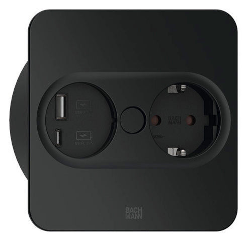 BACHMANN Steckdose 1f sw mt 1USB-A Einb TWIST 946.105 1USB-C m.BS Klappd IP20
